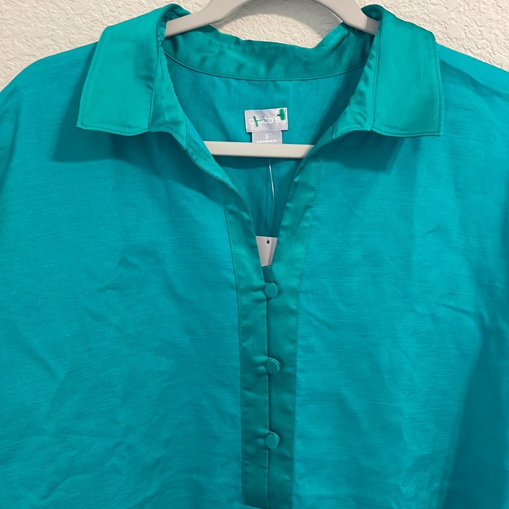 ♥️ NWT Chico’s Linen Popover Blouse Sz 3 ( US 16/18) Jade Green - Picture 2 of 8